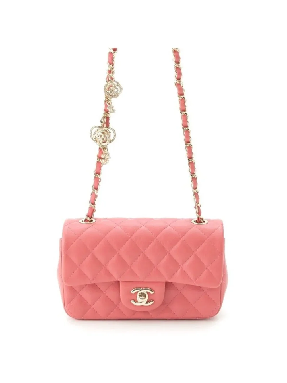 Chanel Mini Quilted 20 Lambskin Charm Chain Shoulder Bag Pink